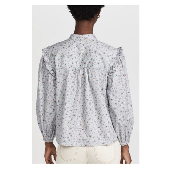 Something Navy Floral Ruffle Button Down Blouse XS Blue - Picture 8 of 8